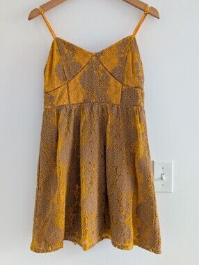 3/$30 Papaya Mustard Yellow and Brown Lace A-Line Dress